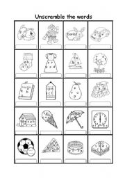 English Worksheet: Unscramble the words