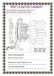 English Worksheet: Whats in Garfields sandwich?