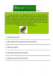 English worksheet: Unusual Hobby