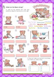 English Worksheet: HOUSEWORK  (2/3)  -  What are the Bears doing?  Basic Household chores for Elementary Students