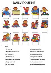 English Worksheet: Daily Routine  /Simple Present Match             