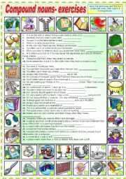 English Worksheet: COMPOUND NOUNS -EXERCISES (B&W VERSION INCLUDED)