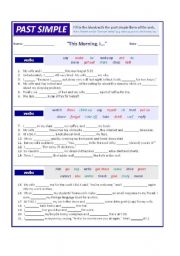 English Worksheet: Past Simple - This morning, I...