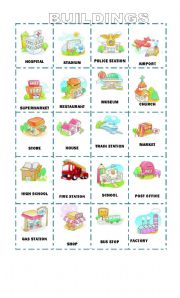 English Worksheet: 20 Buildings in the city Flashcards