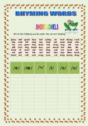 English Worksheet: Phonetics: Rhyming words