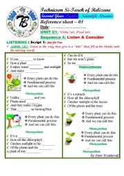 English Worksheet: Waste Not, Want Not. Photosynthesis. (Author-Bouabdellah)