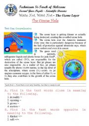 English Worksheet: Waste Not Want Not - The Ozone Hole. (Author-Bouabdellah)