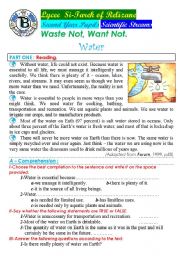 English Worksheet: Waste Not Want Not - Water: a Precious Resource. (Author-Bouabdellah)