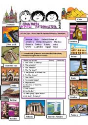 English Worksheet: COUNTRIES AND NATIONALITIES