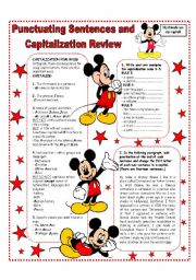 English Worksheet: PUNCTUATING SENTENCES AND CAPITALIZATION REVIEW