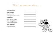 English worksheet: Find Someone Who...