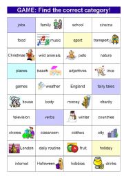 English Worksheet: GAME :  Find the category!