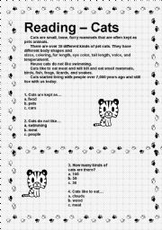 English Worksheet: Reading- Cats