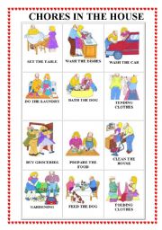 English Worksheet: CHORES IN THE HOUSE FLASHCARDS