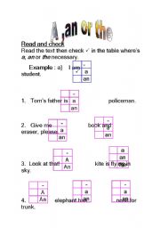 English worksheet: A,an or the