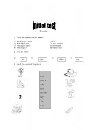 English worksheet: initial test