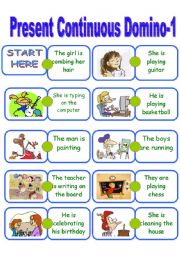 English Worksheet: Present Continuous Dominoes-1