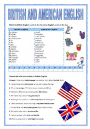 English Worksheet: BRITISH AND AMERICAN ENGLISH