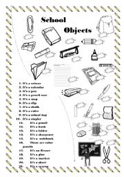 English Worksheet: School Objects Match