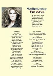 English Worksheet: Song : Celine Dion  Im Alive