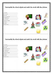 English Worksheet: Unscramble the school objects