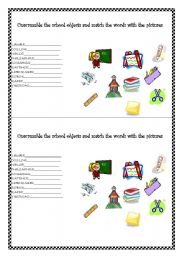 English worksheet: Unscramble the school objects