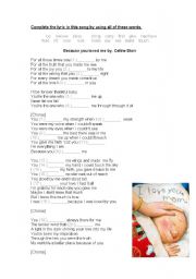 English Worksheet: Song Because You Loved Me (Past Tense) Mother Theme