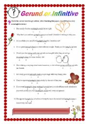 English Worksheet: Gerunds or Infinitives