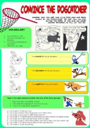 English Worksheet: ACTIVITY: Convince the dogcatcher (to let you free). Giving reasons. (w Solutions)