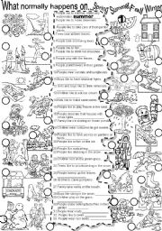 English Worksheet:  SEASONS  #1 What normally happens on...Summer Spring Fall Winter