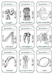 Fruits or Vegetables Game Cards (B&W)