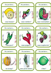 English Worksheet: Fruit or Vegetable Game Cards