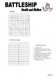 English Worksheet: Battleship on Health and welfare (Two pages)