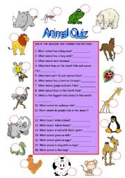 English Worksheet: ANIMAL QUIZ