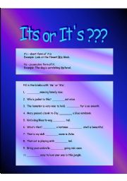 English worksheet: Its or Its