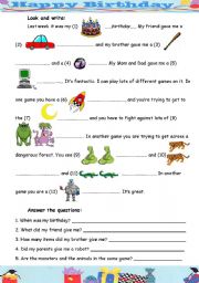 English Worksheet: Gap-filling using pictures as hints