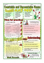 English Worksheet: Worksheet: Countable and Uncountable Nouns (Some,any,no) - With Answer Key