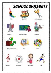 English Worksheet: School Subjects Vocabulary