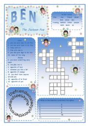 English Worksheet: BEN  - Song by The Jackson 5 ***** 2 pages + key