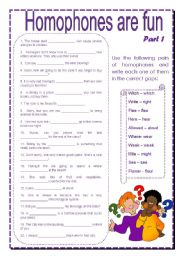 English Worksheet: Homophones - Part 1 (with key)