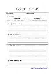 English worksheet: ANIMAL FACTFILE - READING - SUMMARIZING - WRITING