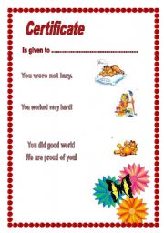 English Worksheet: a certificate 