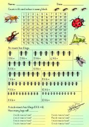 English Worksheet: Multiples of 6 - Insects