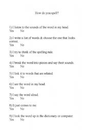 English Worksheet: What type of speller are you (Visual, Learning, Auditory)?