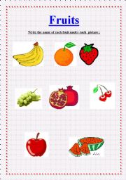 English worksheet: Fruits