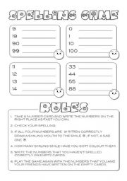 English Worksheet: Numbers Spelling Game
