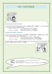 English Worksheet:  SO / NEITHER