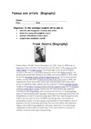 English Worksheet: Frank Sinatra Biography