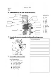 English Worksheet: Test - body parts