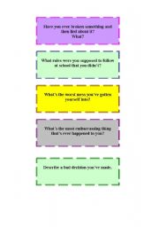 English Worksheet: SMALL CONFESSIONS ( Conversation cards)